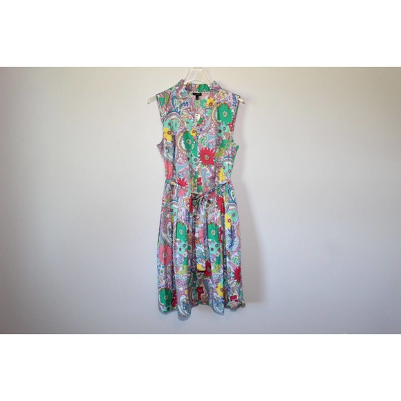 NWT Talbots Floral Paisley Sleeveless Button Front Dress With Tie Size 12 H14884 - Picture 2 of 11